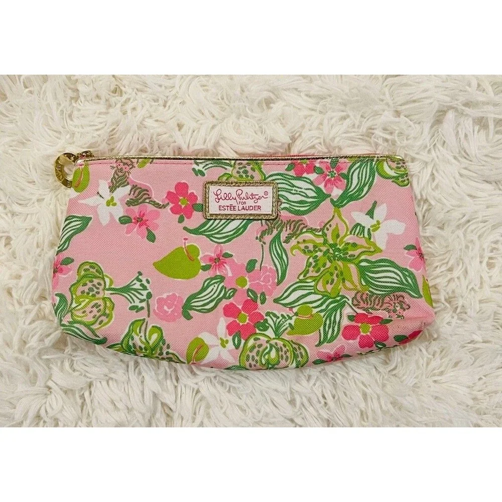 Lilly Pulitzer For Estée Lauder Tiger Floral Print Cosmetic Zipper Pouch
